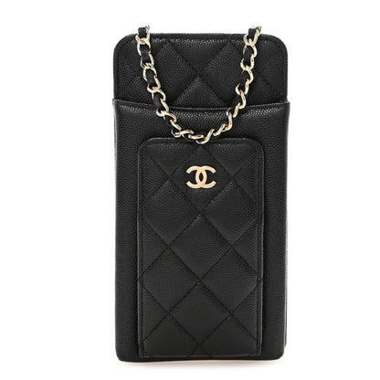 Caviar Quilted Zip Phone Case Black