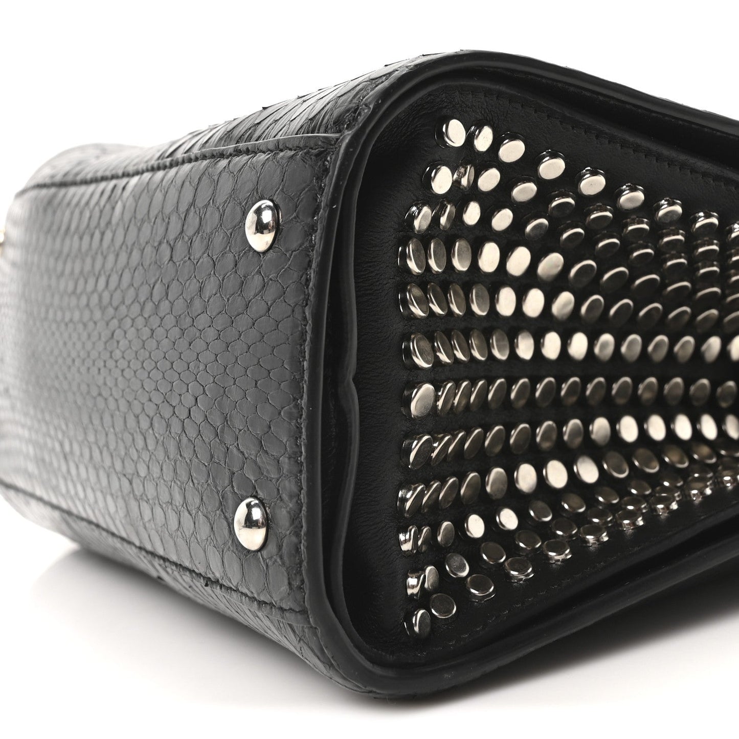 Snakeskin Studded Thalia Top Handle Black