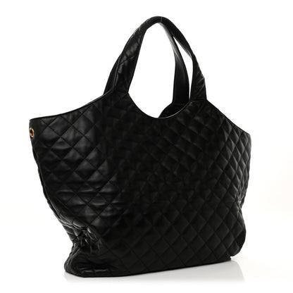 Lambskin Quilted Maxi Icare Shopping Tote Black