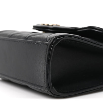Lambskin Quilted Top Handle Flap Clutch With Chain Black