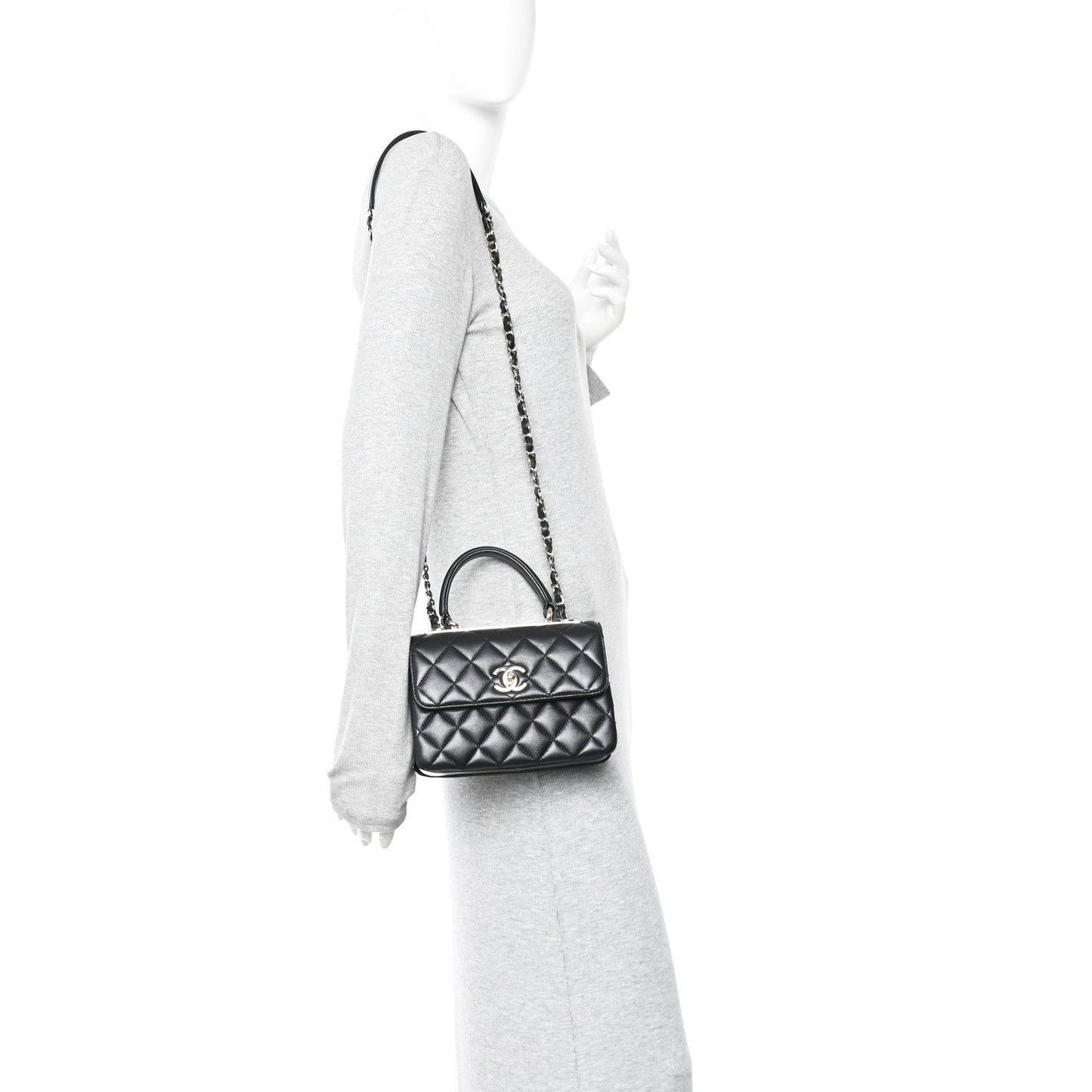 Lambskin Quilted Small Trendy CC Dual Handle Flap Bag Black
