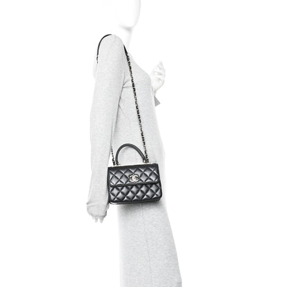 Lambskin Quilted Small Trendy CC Dual Handle Flap Bag Black