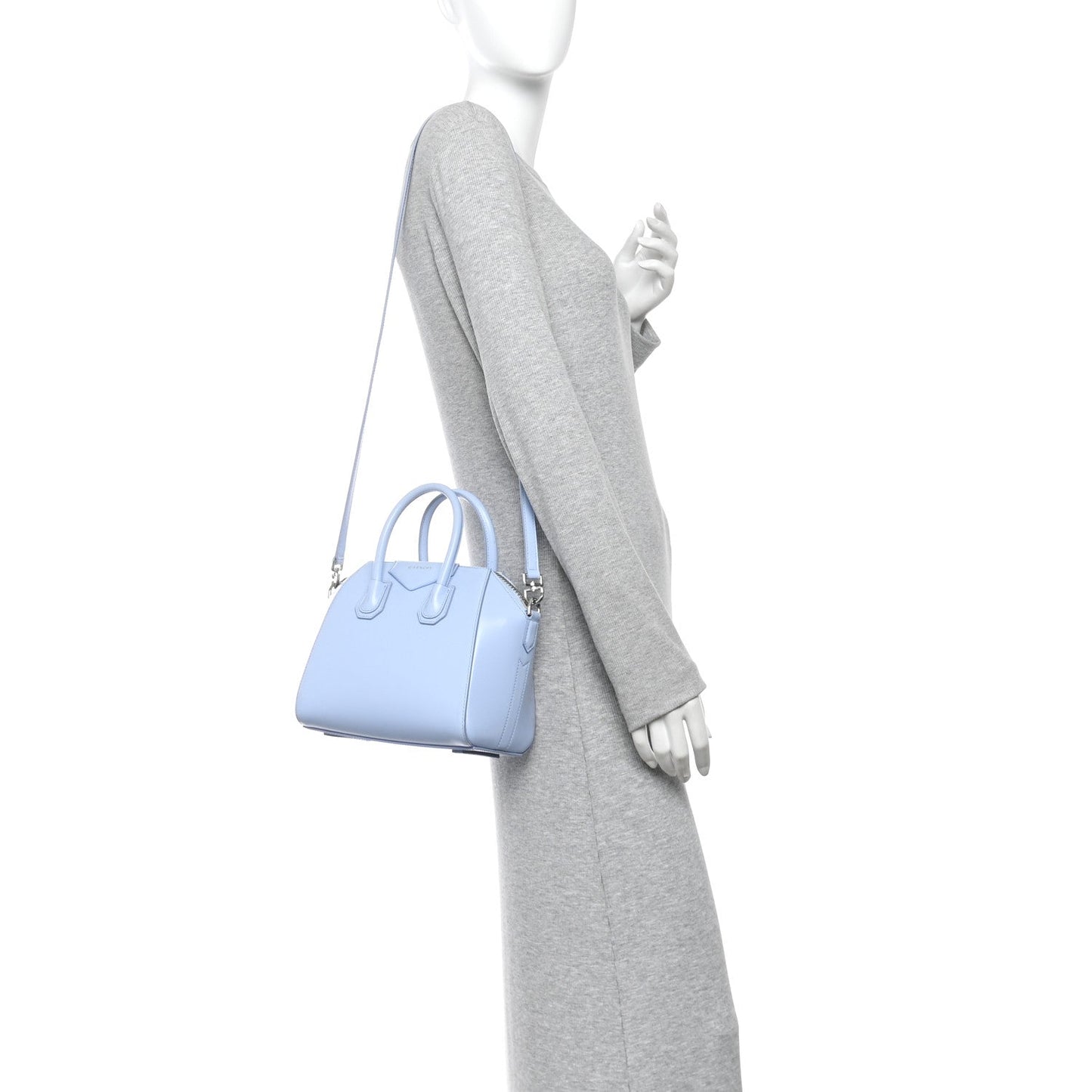 Shiny Lord Calfskin Mini Antigona Baby Blue