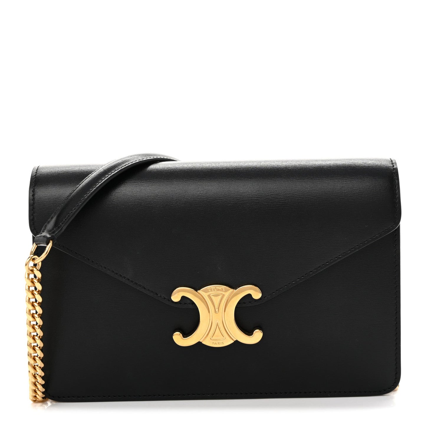 Shiny Calfskin Triomphe Margo Wallet on Chain Black