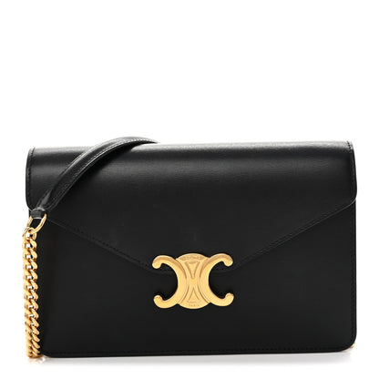 Shiny Calfskin Triomphe Margo Wallet on Chain Black