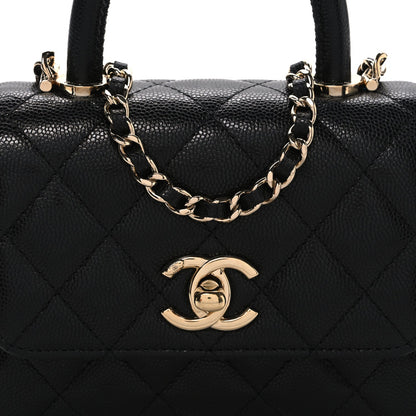 Caviar Quilted Coco Handle Clutch With Chain Black