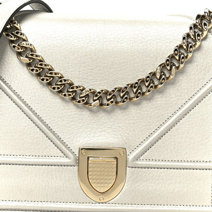 Metallic Grained Calfskin Medium Diorama Flap Bag Silver