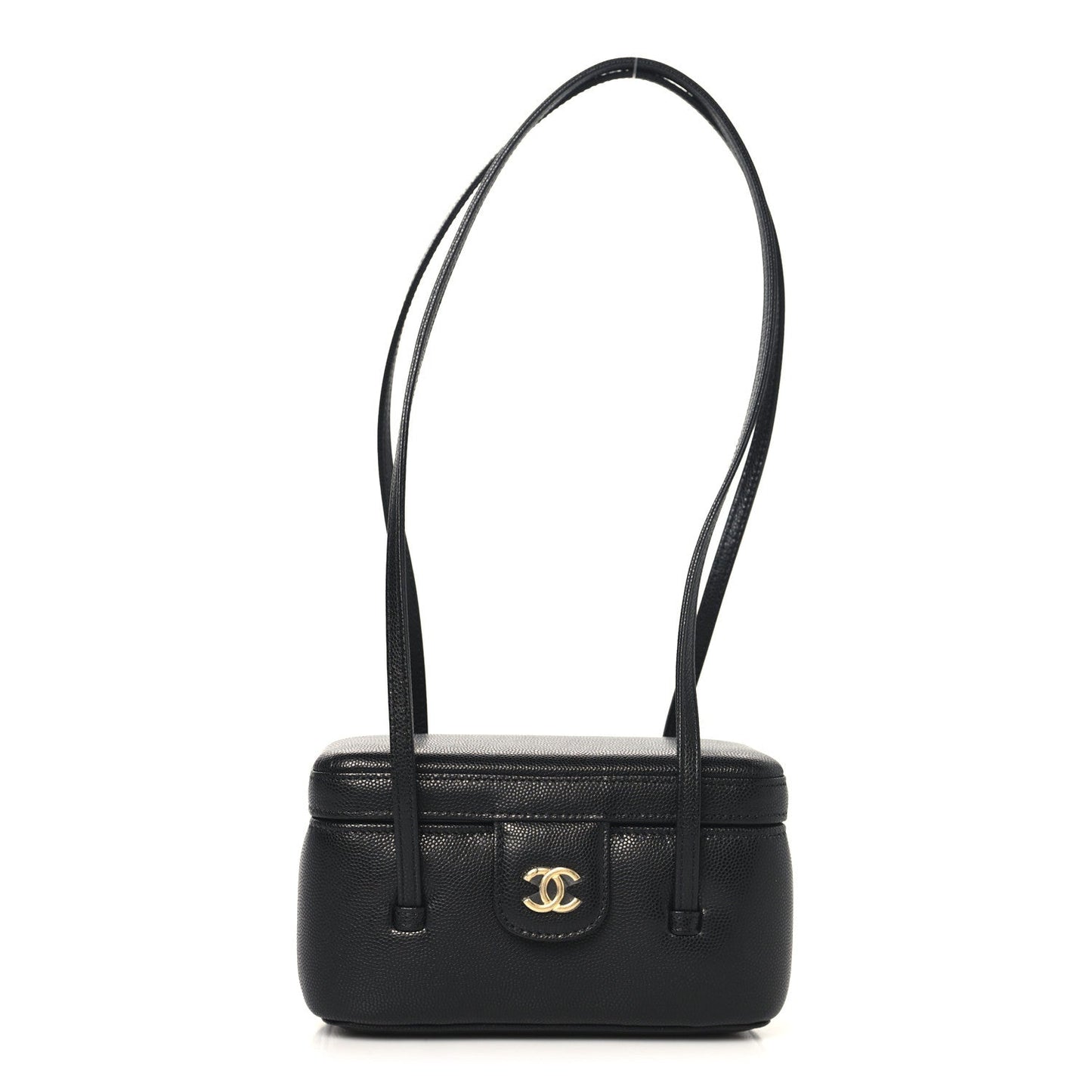 Shiny Caviar Preppy Coco Long Vanity With Strap Black