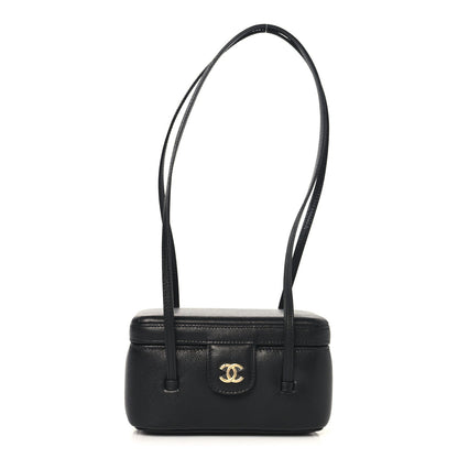 Shiny Caviar Preppy Coco Long Vanity With Strap Black