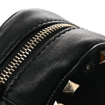 Calfskin Suede Rockstud Camera Crossbody Bag Black