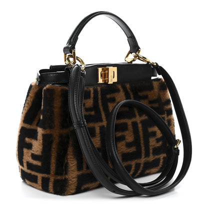 Shearling Nappa Macro FF 1974 Mini Peekaboo Iconic Satchel Tobacco Black