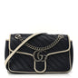 Vintage Effect Calfskin Matelasse Diagonal Small Torchon GG Marmont Shoulder Bag Blue Agata Mystic White