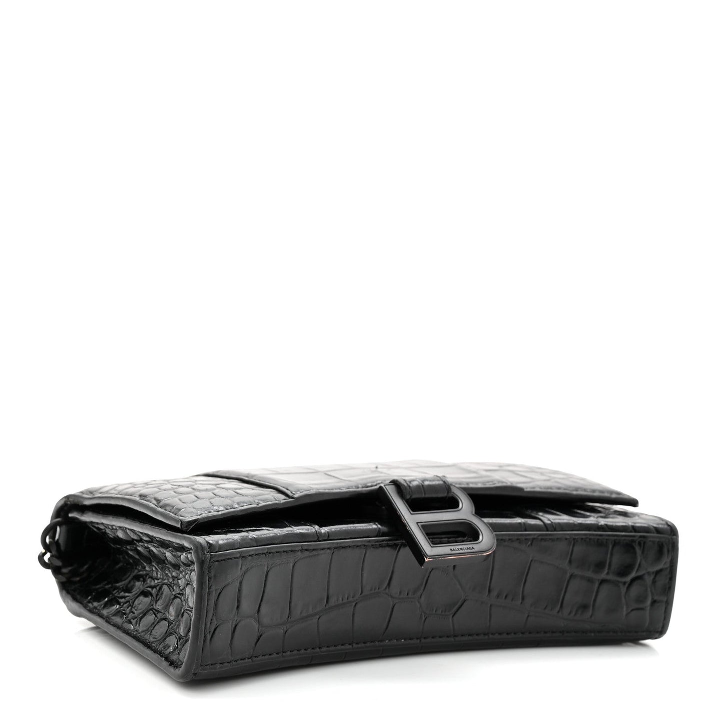 Shiny Calfskin Monochrome Crocodile Embossed Hourglass Chain Bag Black