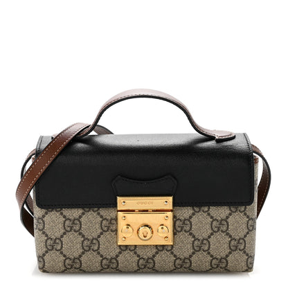 GG Supreme Monogram Calfskin Mini Padlock Top Handle Shoulder Bag Beige Black Cuir