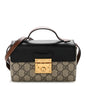 GG Supreme Monogram Calfskin Mini Padlock Top Handle Shoulder Bag Beige Black Cuir