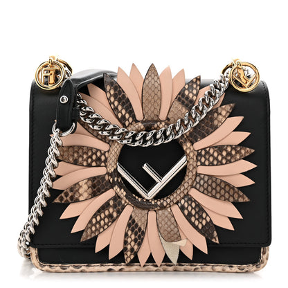 Vitello Century Snakeskin F is Fendi Flower Burst FF Small Kan I Shoulder Bag Black Beige