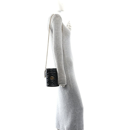 Calfskin Matelasse Mini GG Marmont 2.0 Bucket Bag Black