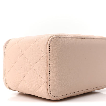 Caviar Quilted Small Vanity Case With Chain Light Beige