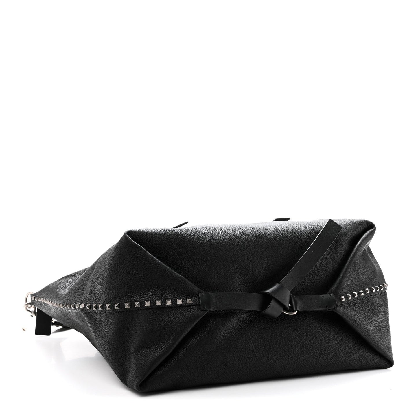 Grained Calfskin Rockstud Travel Tote Bag Black