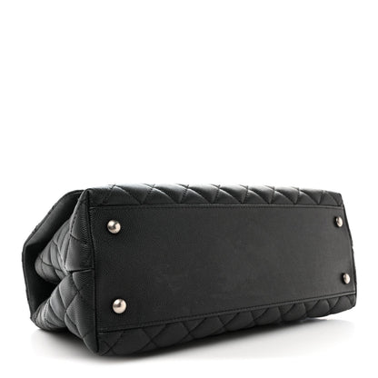 Caviar Lizard Embossed Quilted Small Coco Handle Flap Black