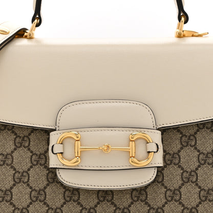 GG Supreme Monogram Calfskin Medium Horsebit 1955 Top Handle Bag Beige Ebony Mystic White