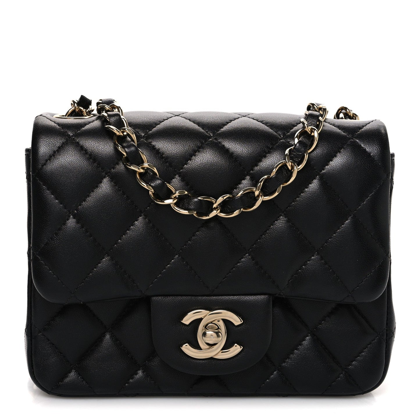 Lambskin Quilted Mini Square Flap Black