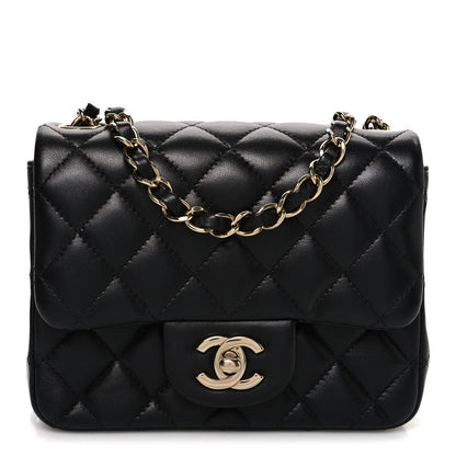 Lambskin Quilted Mini Square Flap Black