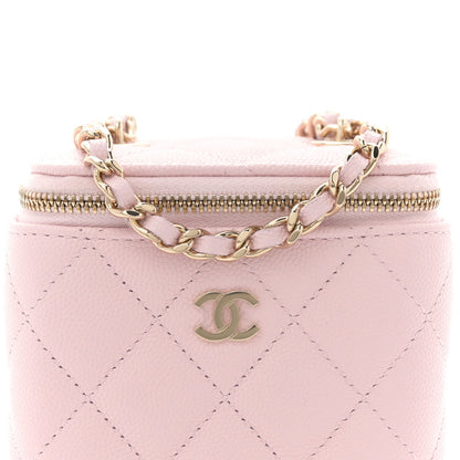 Caviar Quilted Mini Vanity Case With Chain Light Pink