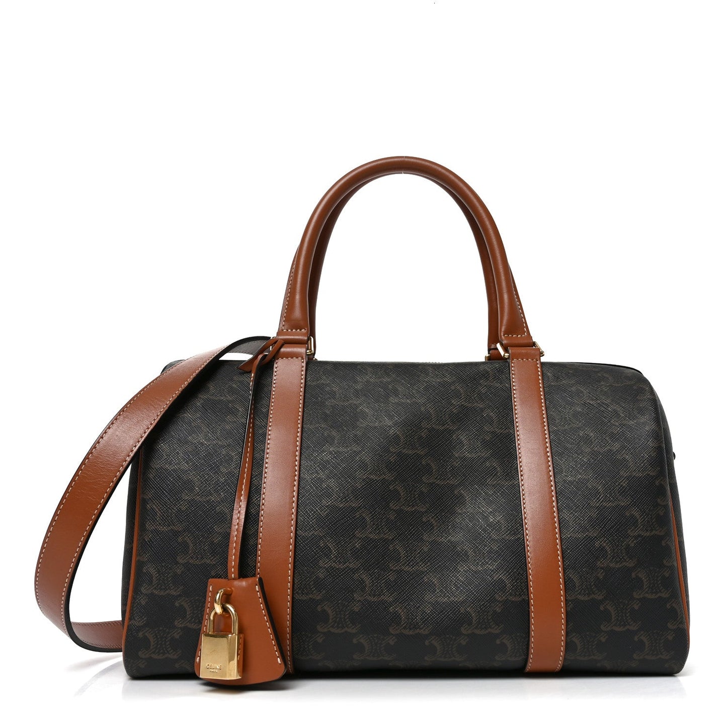 Triomphe Canvas Calfskin Boston Bag Tan