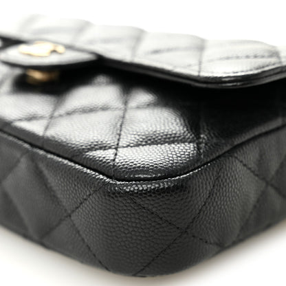 Caviar Quilted Flap Phone Holder With Chain Black