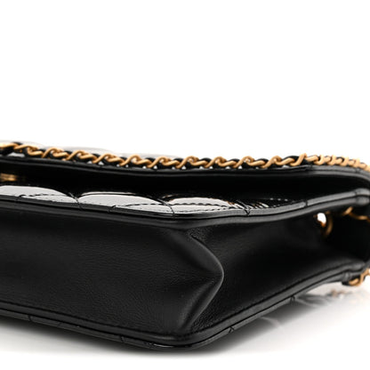 Patent Quilted Chain Around Heart Flap Black