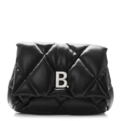 Nappa Calfskin Quilted Touch B Puffy Clutch Black