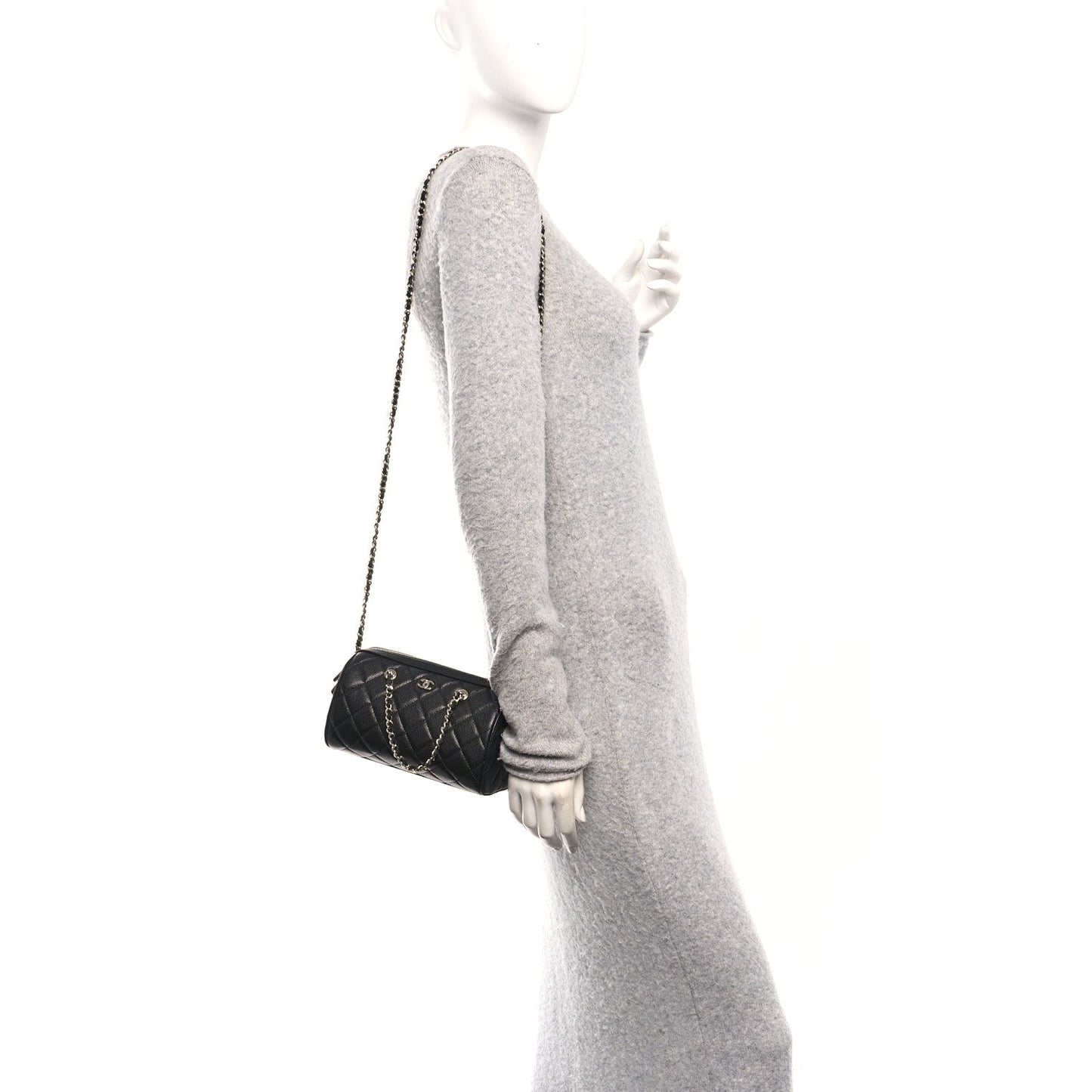 Caviar Quilted Barrel Purse With Chain  Black