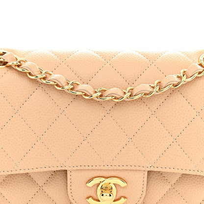 Caviar Quilted Small Double Flap Beige