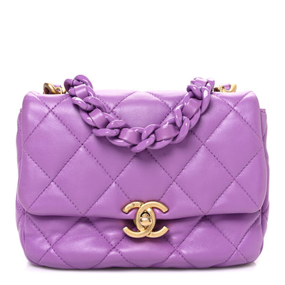 Lambskin Quilted Mini Lacquered Chain Flap Purple