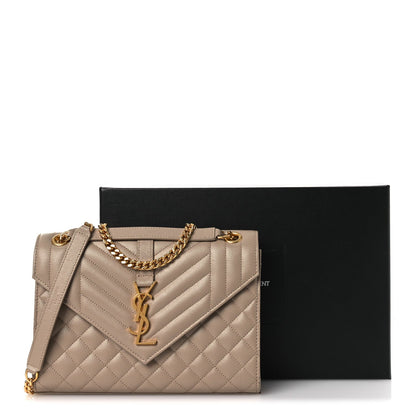 Grain De Poudre Textured Mixed Matelasse Medium Triquilt Monogram Satchel Dark Beige