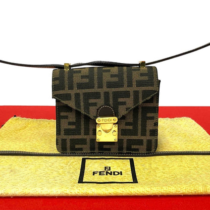 Fendi Zucca Canvas Leather Shoulder Bag