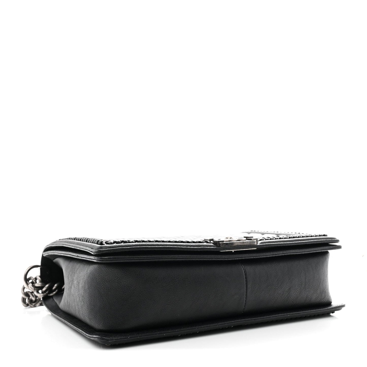 Calfskin Quilted Large Boy Top Handle Flap Black