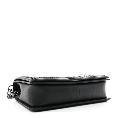 Calfskin Quilted Large Boy Top Handle Flap Black