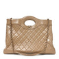 Shiny Crumpled Calfskin Quilted Large 31 Shopping Bag Beige
