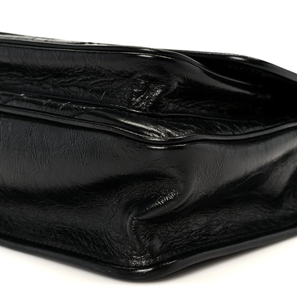 Crinkled Calfskin Matelasse Monogram Baby Niki Chain Satchel Black