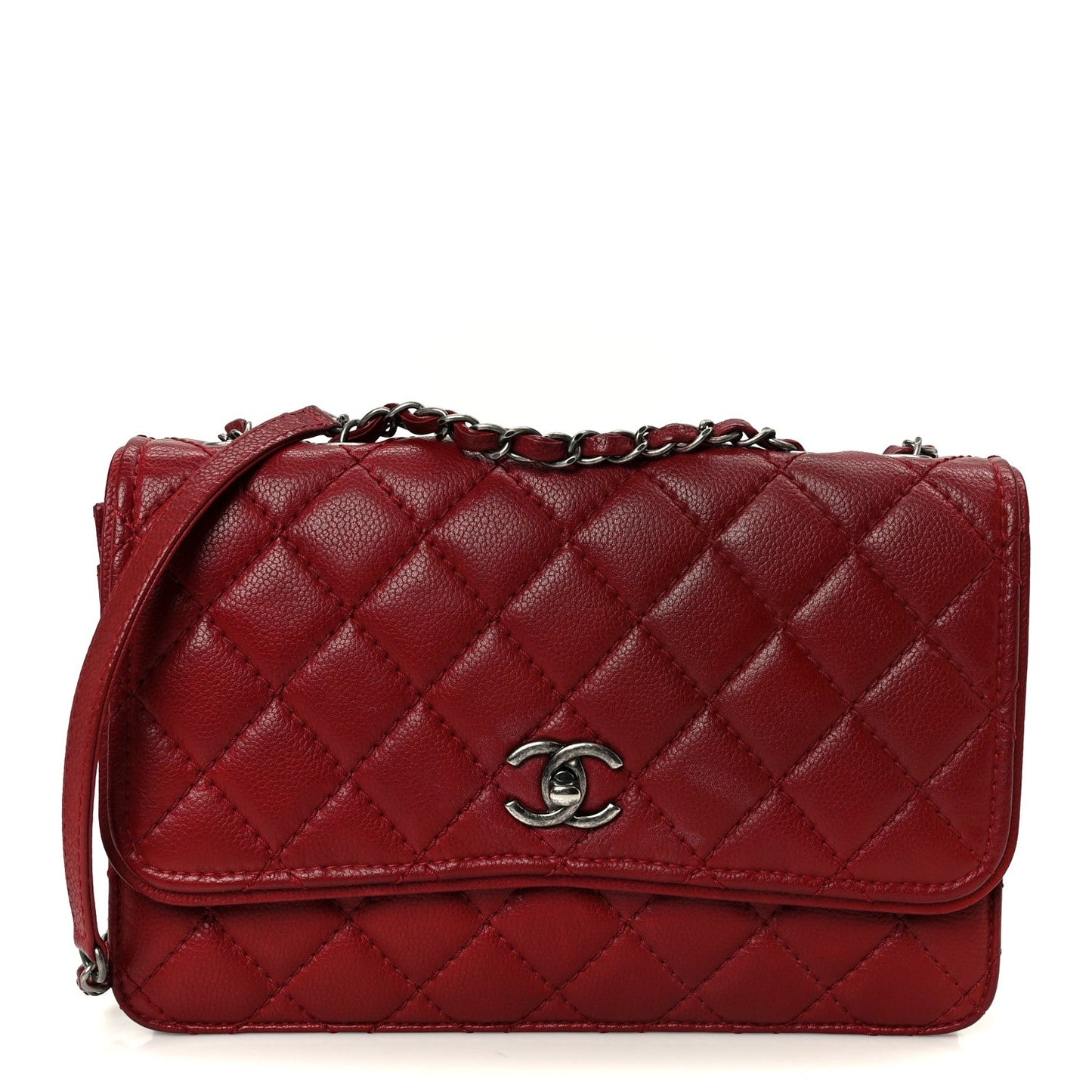 Caviar Quilted Flap With Chain Red