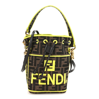 Fabric Jacquard Shiny Nappa FF 1974 Logo Threaded Edge Mini Mon Tresor Bucket Bag Tobacco Moro Giallo Fluo