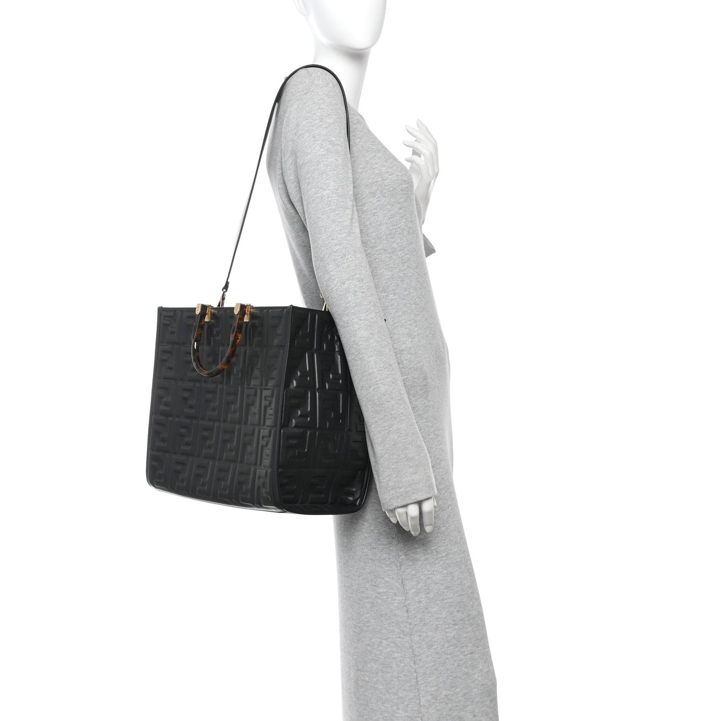 Vitello Plexiglass FF Embossed Medium Fendi Sunshine Shopper Tote Black