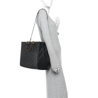 Vitello Plexiglass FF Embossed Medium Fendi Sunshine Shopper Tote Black