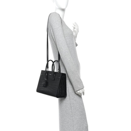 Calfskin Crocodile Embossed Baby Sac De Jour Black