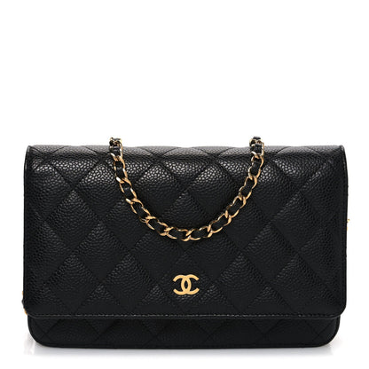 Caviar Quilted Wallet on Chain WOC Black