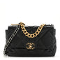 Shiny Goatskin Quilted Large Chanel 19 Flap Black