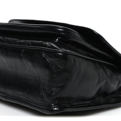 Crinkled Calfskin Matelasse Monogram Baby Niki Chain Satchel Black