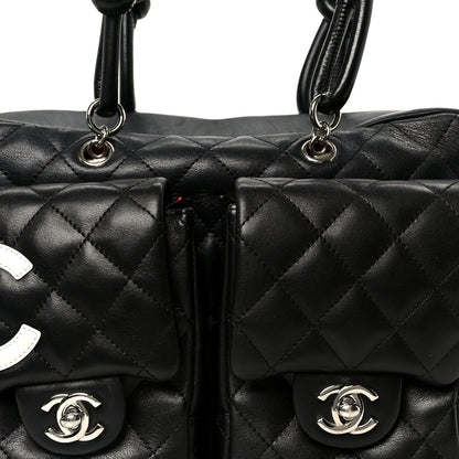 Calfskin Quilted Small Cambon Multipocket Reporter Black White